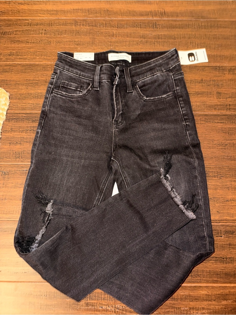 Flying Monkey Women's Skinny Jeans in Washed Black with Distress